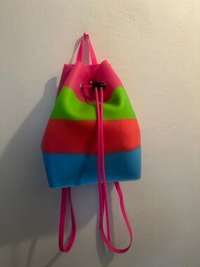 Vibrant Pink Multicolor Stripe Women's Drawstring Backpack